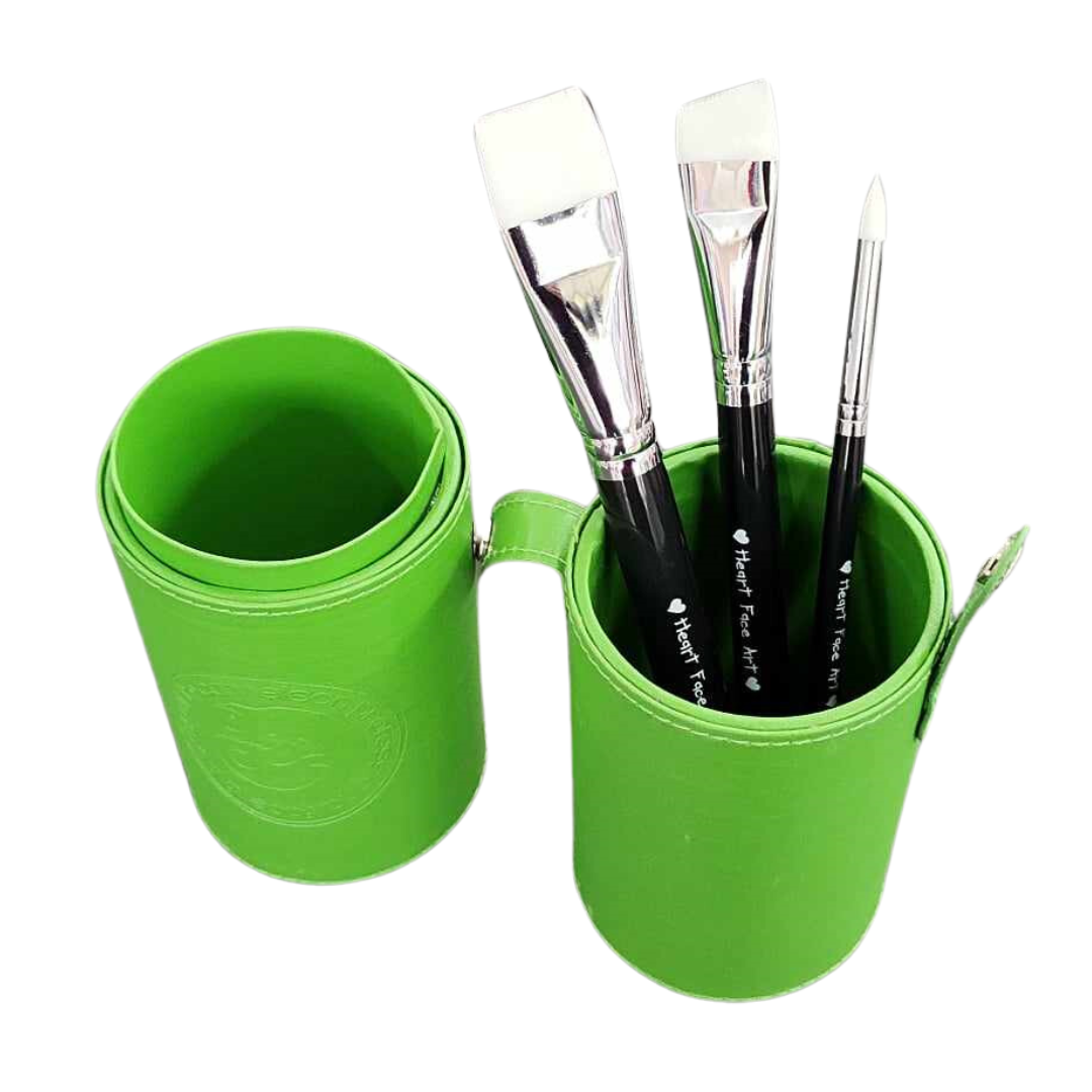 GREEN LEATHER good PAINT BRUSH ROLL